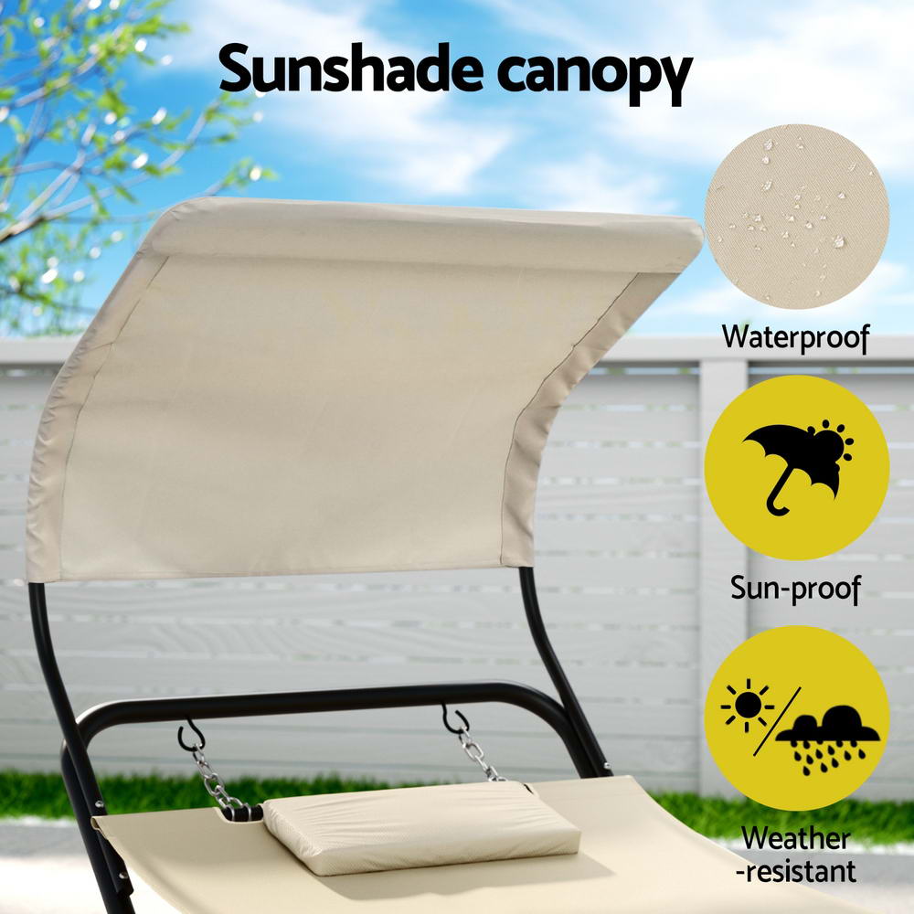 Gardeon Hammock Bed w/ Stand Sun Lounge Chair Beige Gardeon