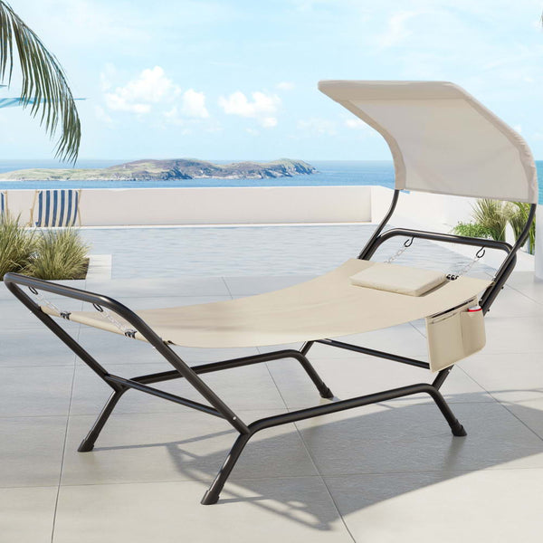 Gardeon Hammock Bed w/ Stand Sun Lounge Chair Beige Gardeon