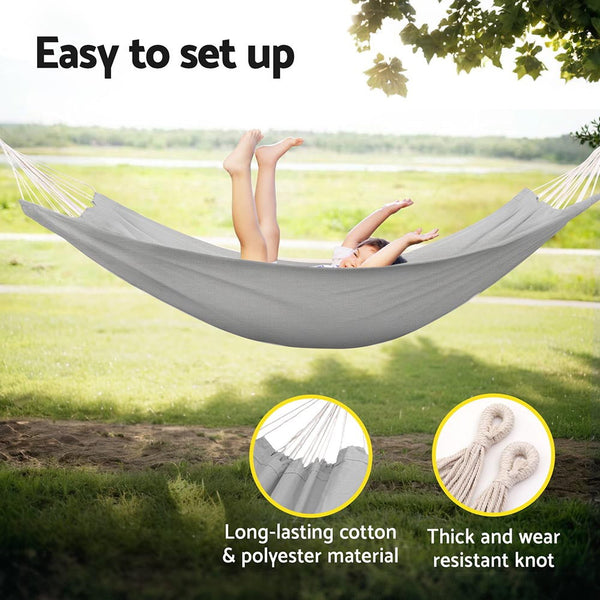 Gardeon Hammock Bed w/ Travel Bag Outdoor Lounge Chair Grey Gardeon