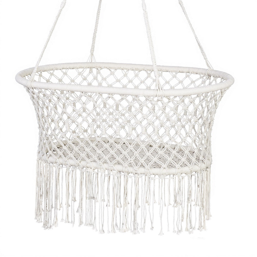 Gardeon Hammock Chair Cotton Swing Chair Outdoor Indoor Cream Awezingly