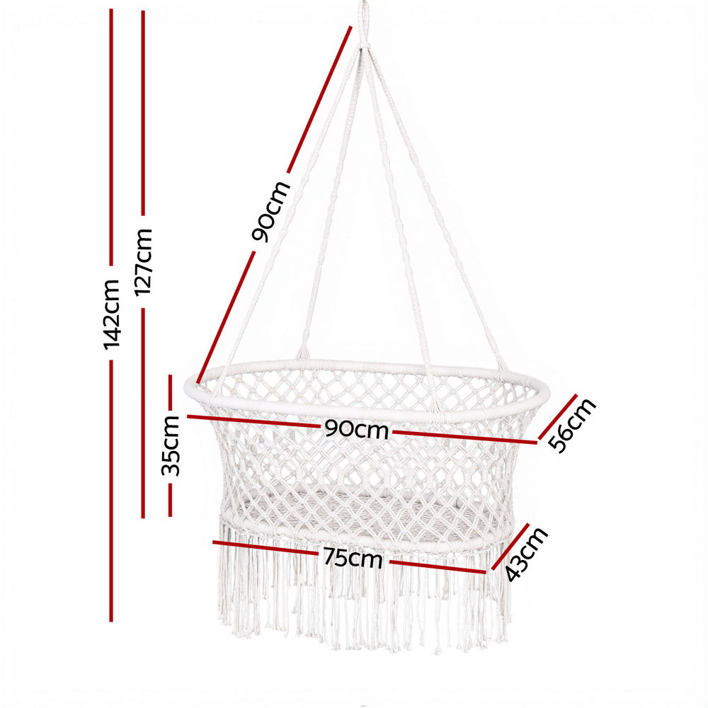Gardeon Hammock Chair Cotton Swing Chair Outdoor Indoor Cream Awezingly