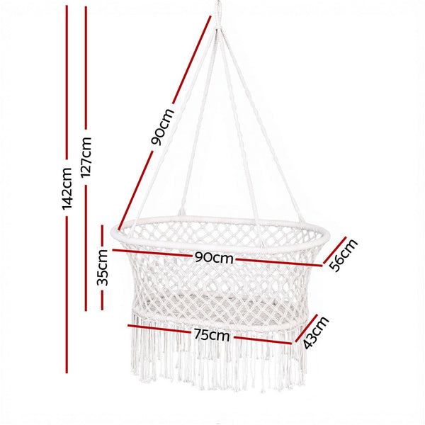 Gardeon Hammock Chair Cotton Swing Chair Outdoor Indoor Cream Awezingly