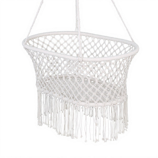 Gardeon Hammock Chair Cotton Swing Chair Outdoor Indoor Cream Awezingly