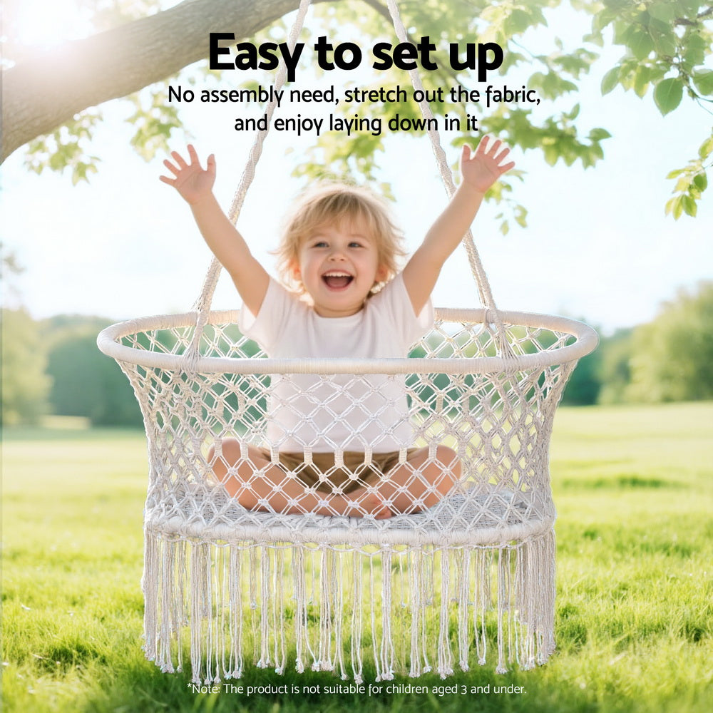 Gardeon Hammock Chair Cotton Swing Chair Outdoor Indoor Cream Awezingly