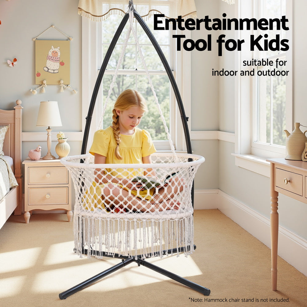 Gardeon Hammock Chair Cotton Swing Chair Outdoor Indoor Cream Awezingly