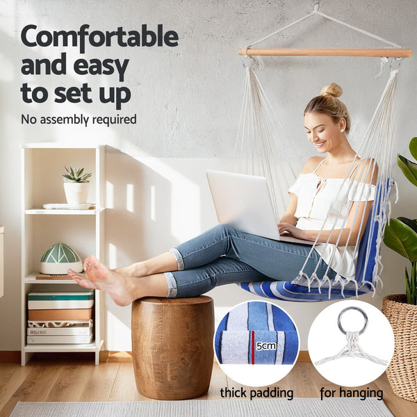 Gardeon Hammock Chair Swing Camping Blue Gardeon