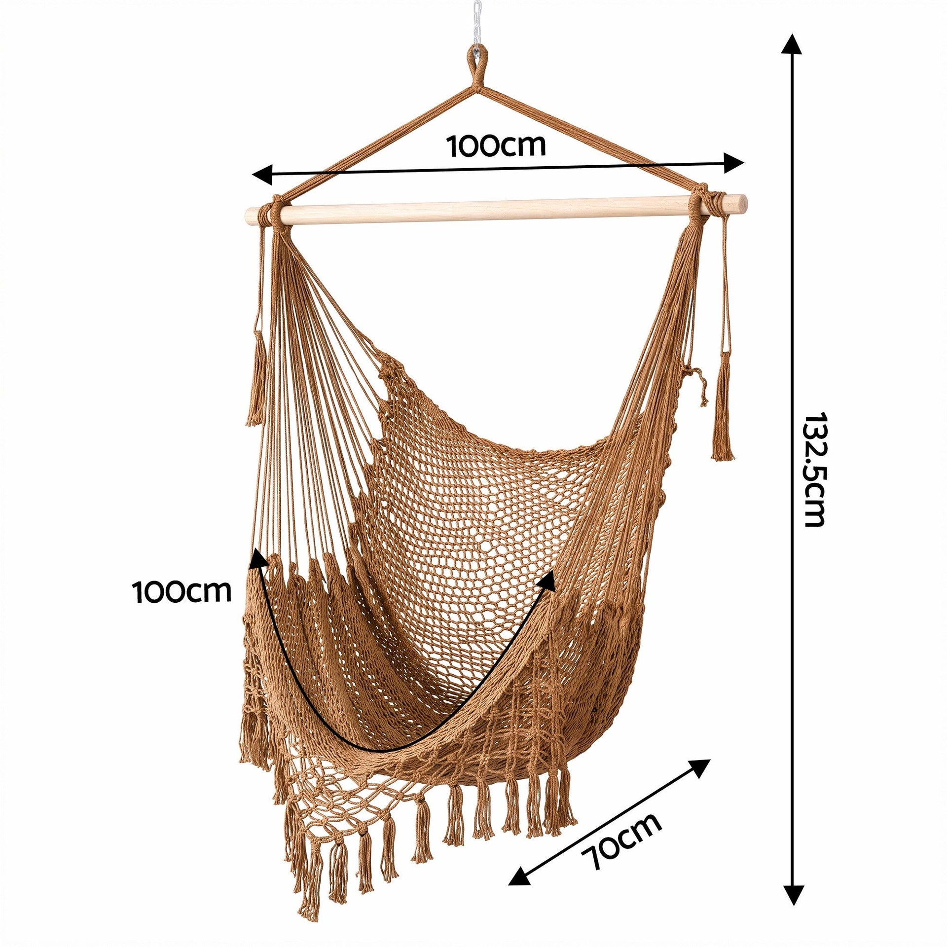 Gardeon Hammock Chair Camping Hanging Chair with Spreader Bar Tassels Brown Awezingly