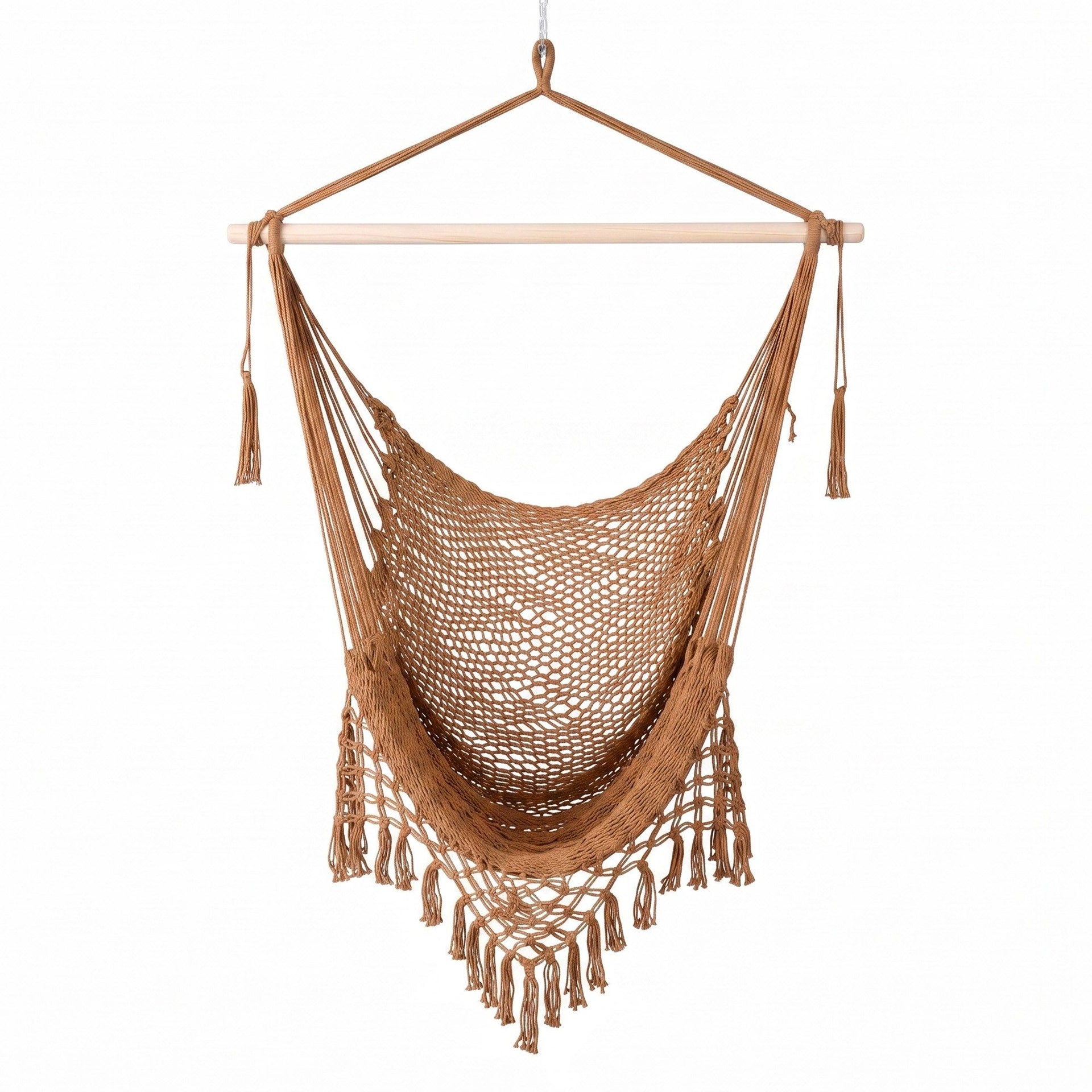 Gardeon Hammock Chair Camping Hanging Chair with Spreader Bar Tassels Brown Awezingly
