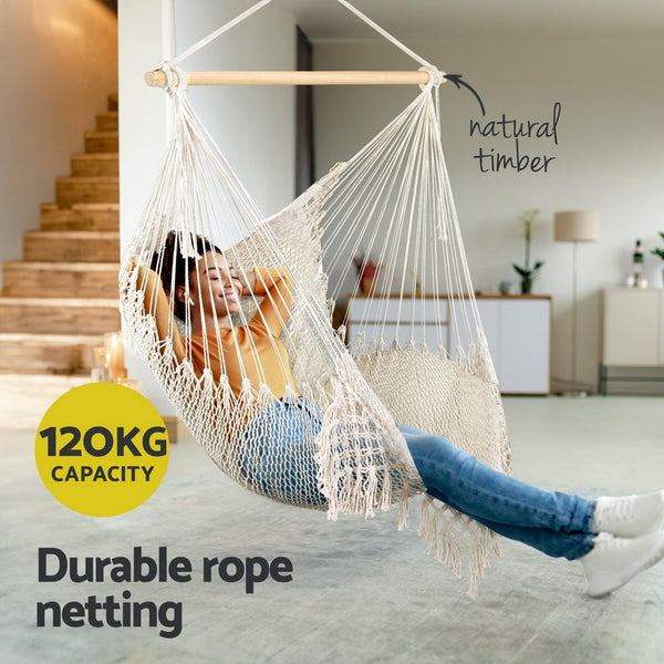 Gardeon Hammock Chair Swing Camping Mesh Cream Gardeon