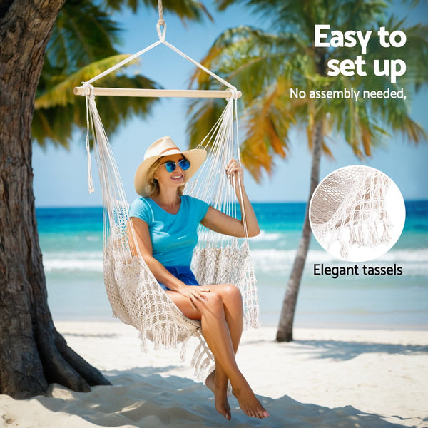 Gardeon Hammock Chair Swing Camping Mesh Cream Gardeon