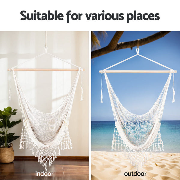 Gardeon Hammock Chair Swing Camping Mesh Cream Gardeon
