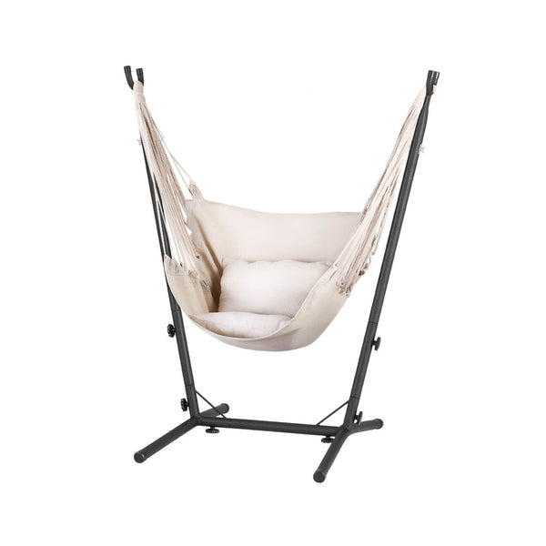 Gardeon Hammock Chair Outdoor Camping Hanging with Stand Cream Gardeon