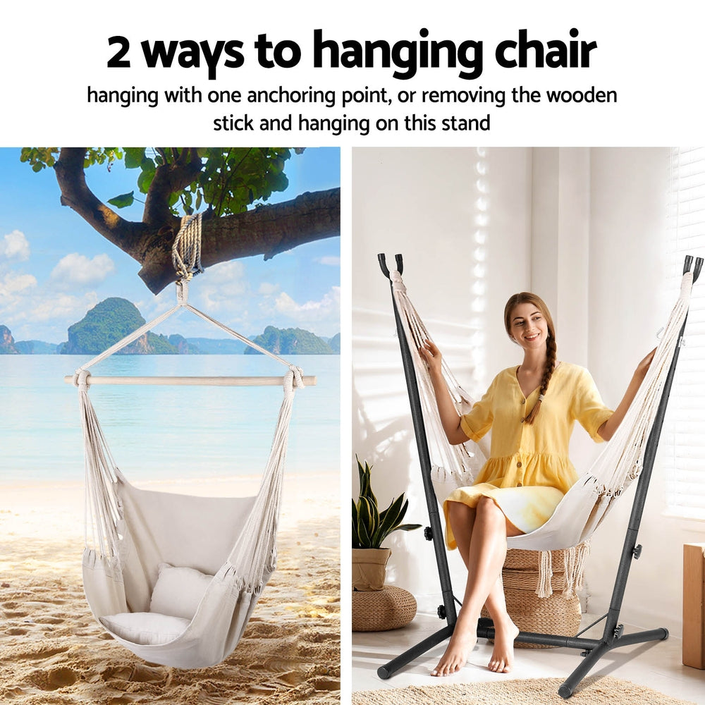 Gardeon Hammock Chair Outdoor Camping Hanging with Stand Cream Gardeon