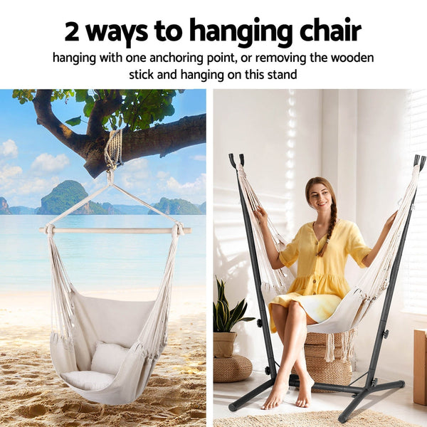 Gardeon Hammock Chair Outdoor Camping Hanging with Stand Cream Gardeon