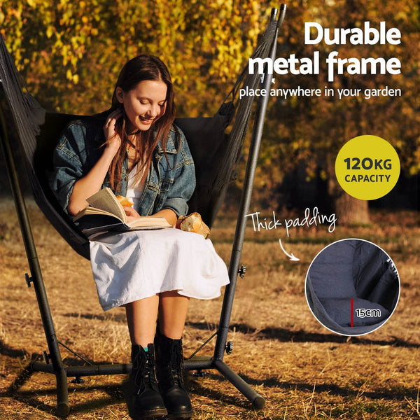Gardeon Hammock Chair Outdoor Camping Hanging with Stand Grey Gardeon