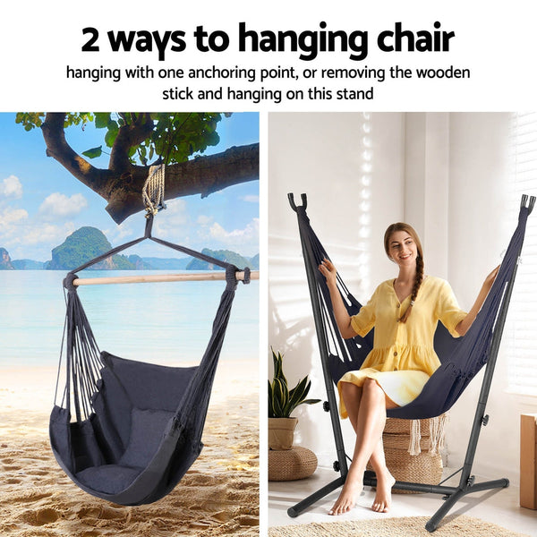 Gardeon Hammock Chair Outdoor Camping Hanging with Stand Grey Gardeon