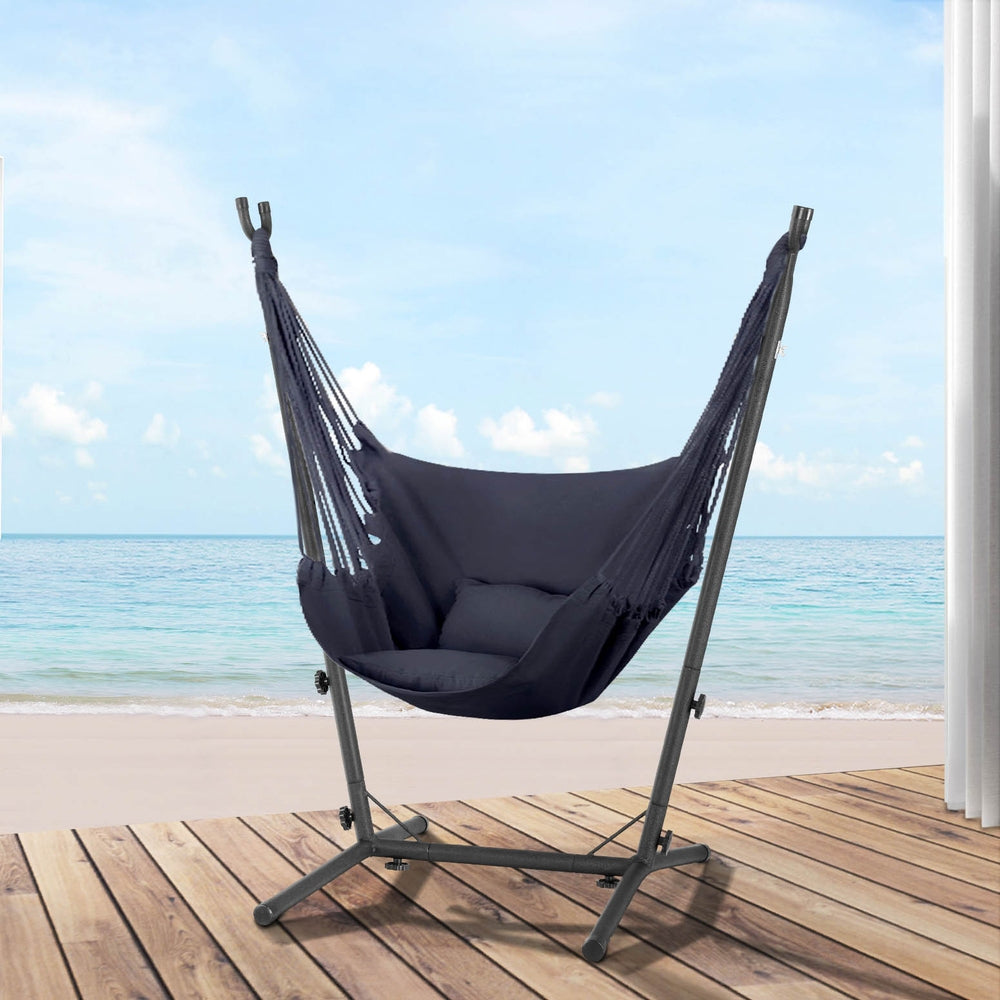 Gardeon Hammock Chair Outdoor Camping Hanging with Stand Grey Gardeon
