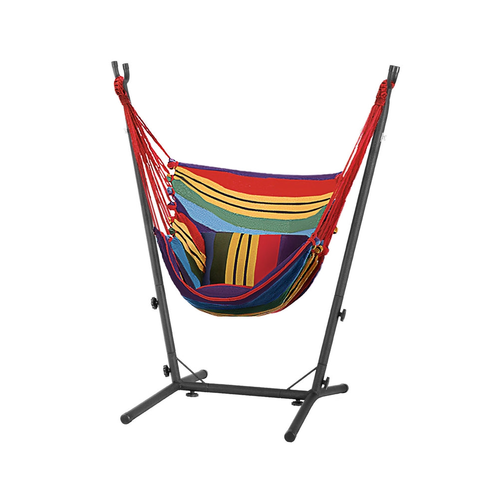 Gardeon Hammock Chair Outdoor Camping Hanging with Stand Rainbow Gardeon
