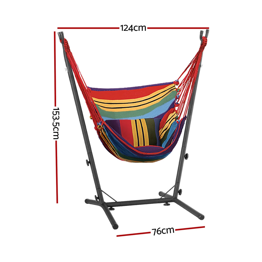 Gardeon Hammock Chair Outdoor Camping Hanging with Stand Rainbow Gardeon