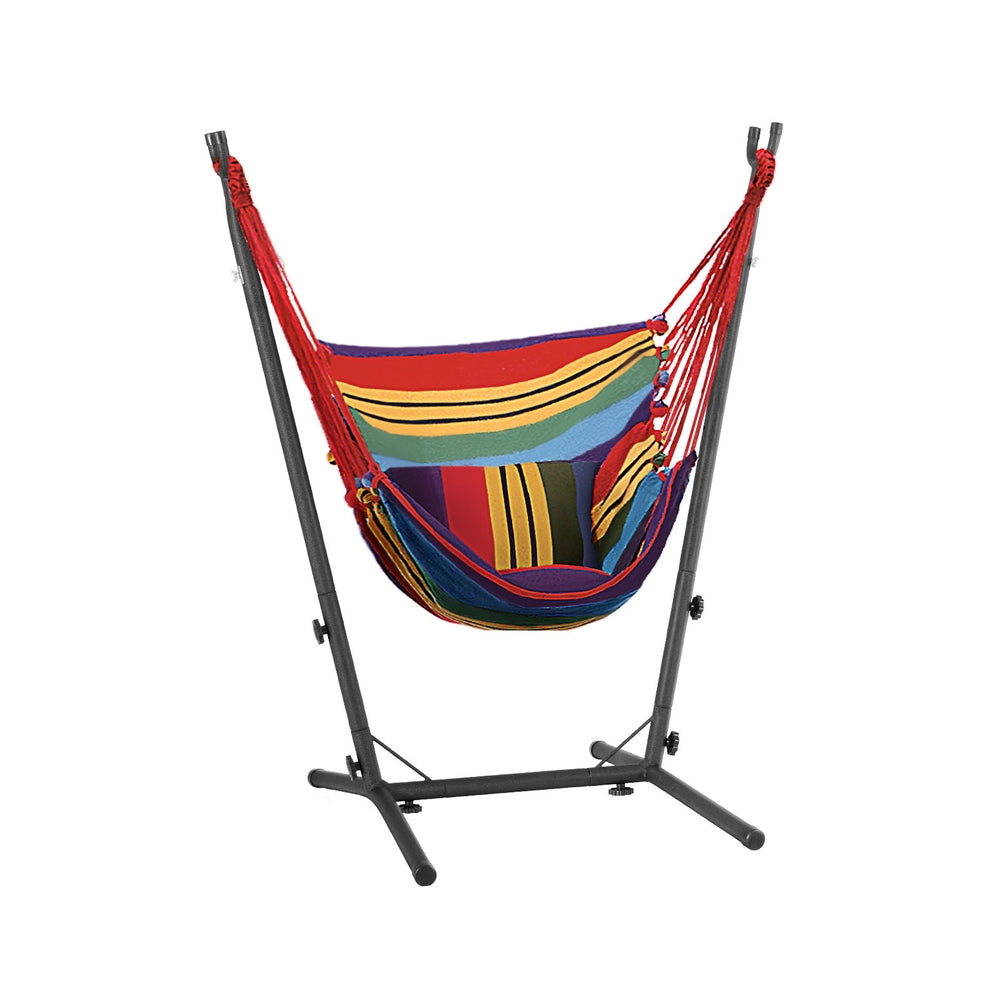 Gardeon Hammock Chair Outdoor Camping Hanging with Stand Rainbow Gardeon