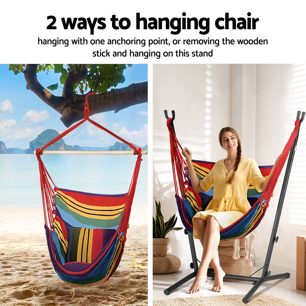 Gardeon Hammock Chair Outdoor Camping Hanging with Stand Rainbow Gardeon