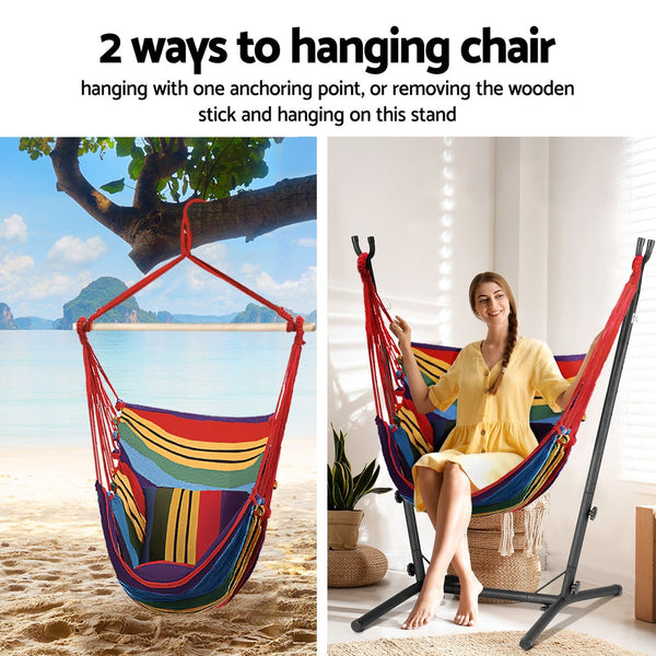 Gardeon Hammock Chair Outdoor Camping Hanging with Stand Rainbow Gardeon
