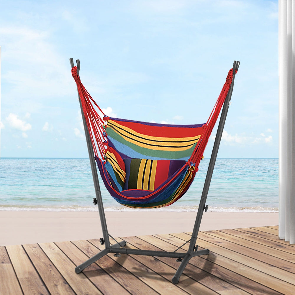 Gardeon Hammock Chair Outdoor Camping Hanging with Stand Rainbow Gardeon
