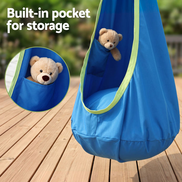 Gardeon Kids Hammock Chair Camping 70cmx150cm with Cushion Storage Bag Blue Awezingly