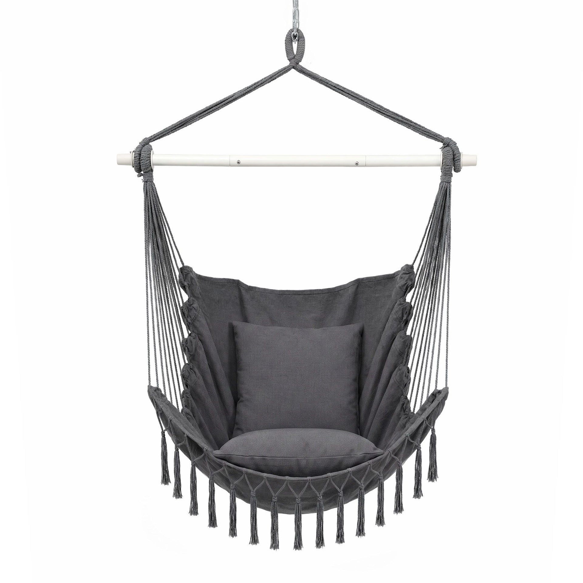 Gardeon Hammock Chair Camping Macrame Hanging Swing Cushions Metal Bar Grey Awezingly