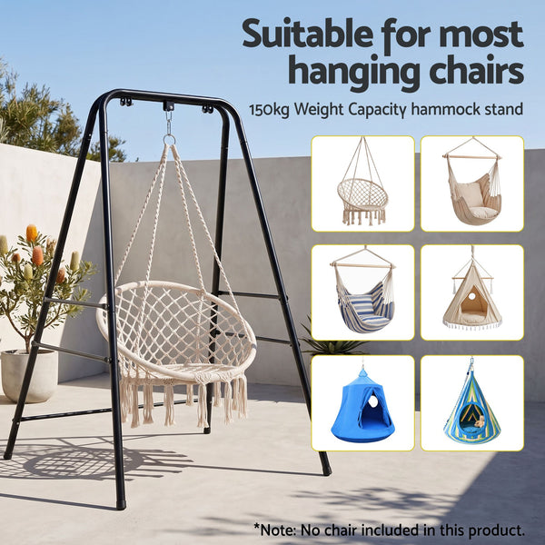 Gardeon Hammock Stand 135cm x180cm Steel Frame for Hanging Chairs Black Awezingly