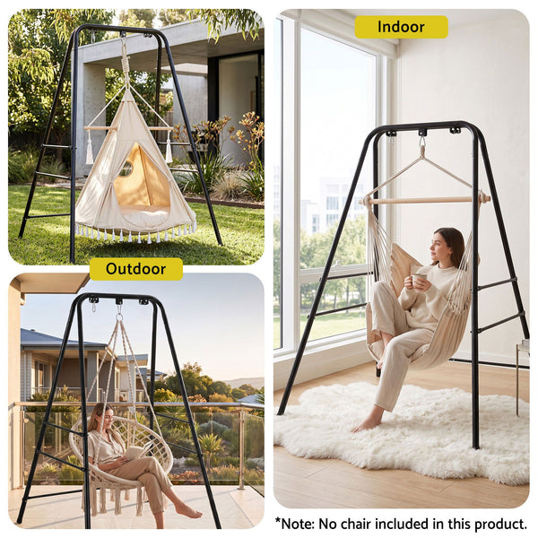 Gardeon Hammock Stand 135cm x180cm Steel Frame for Hanging Chairs Black Awezingly