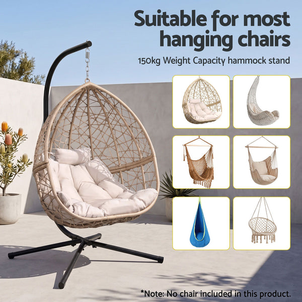 Gardeon Hammock Stand 150kg Capacity Metal Frame for Hanging Chairs Black Awezingly