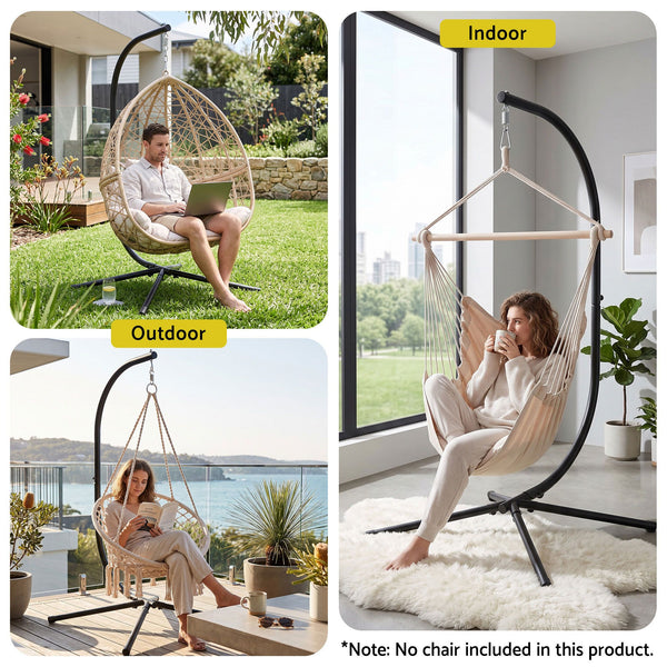 Gardeon Hammock Stand 150kg Capacity Metal Frame for Hanging Chairs Black Awezingly