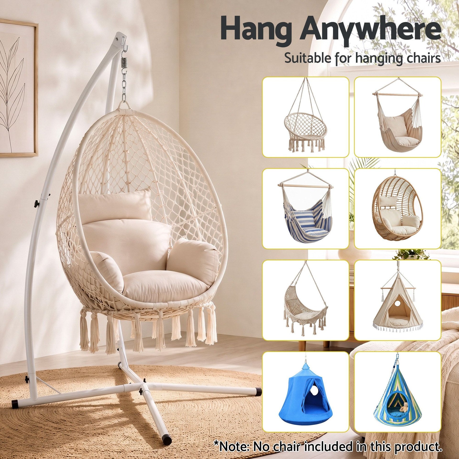 Gardeon Hammock Stand 150kg Capacity White Steel Frame for Hanging Chairs Awezingly