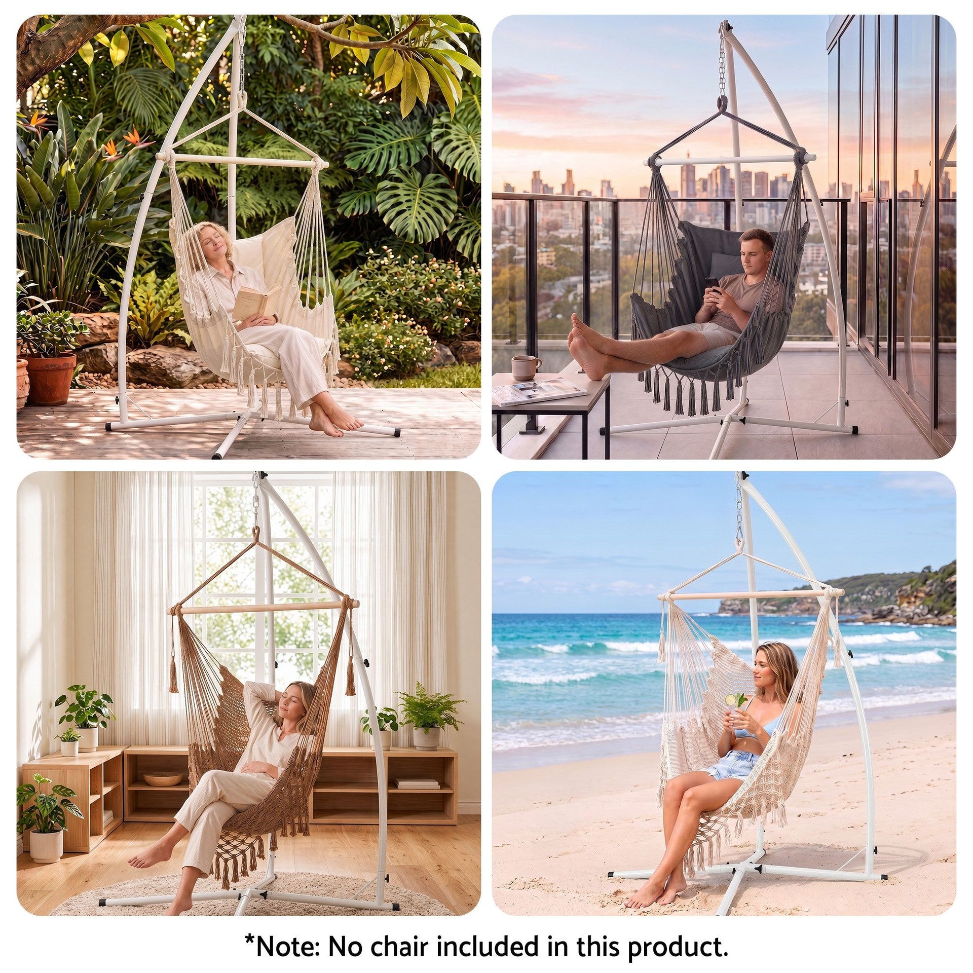 Gardeon Hammock Stand 150kg Capacity White Steel Frame for Hanging Chairs Awezingly
