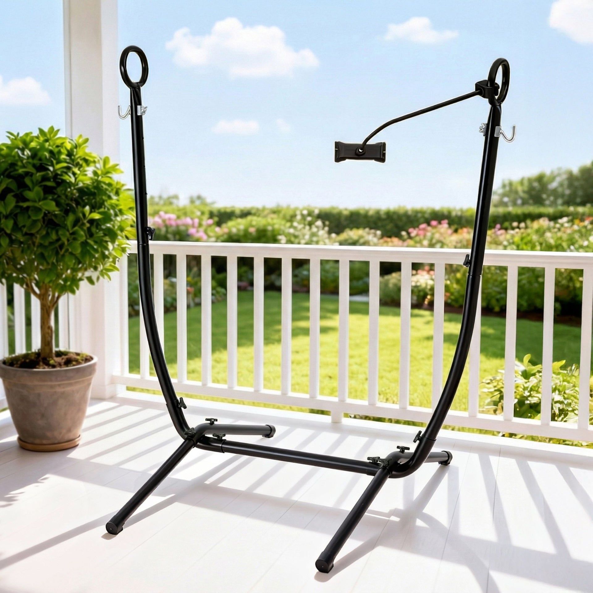 Gardeon Hammock Chair Stand Iron Frame w/ Phone Holder Black Awezingly
