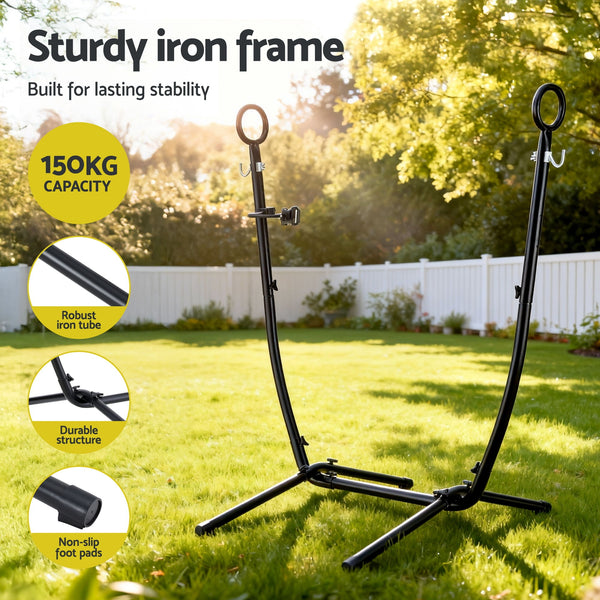 Gardeon Hammock Chair Stand Iron Frame w/ Phone Holder Black Awezingly