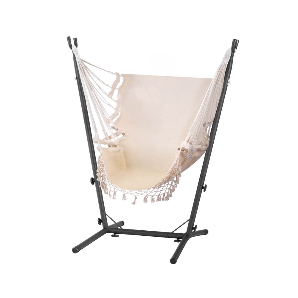 Gardeon Hammock Chair Outdoor Camping Hanging with Stand Cream Gardeon