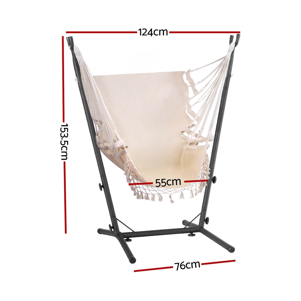 Gardeon Hammock Chair Outdoor Camping Hanging with Stand Cream Gardeon