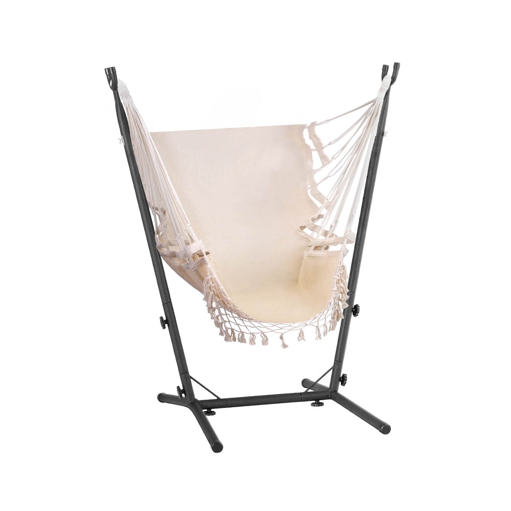 Gardeon Hammock Chair Outdoor Camping Hanging with Stand Cream Gardeon