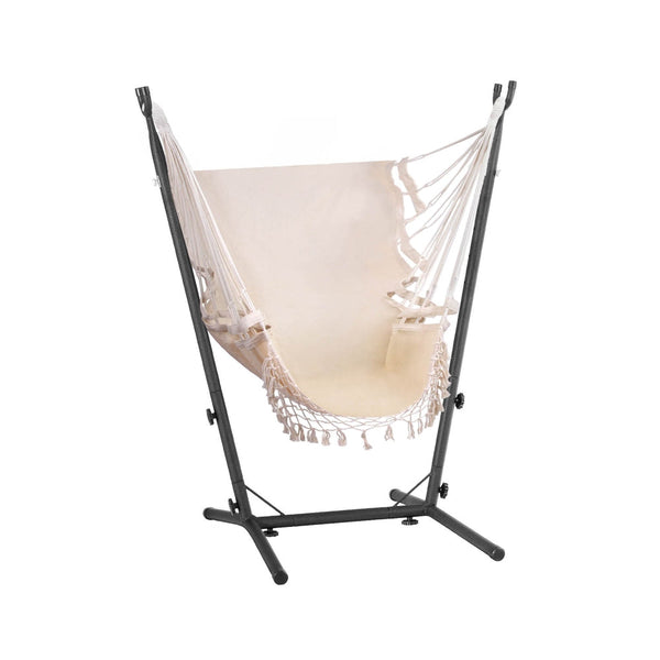 Gardeon Hammock Chair Outdoor Camping Hanging with Stand Cream Gardeon
