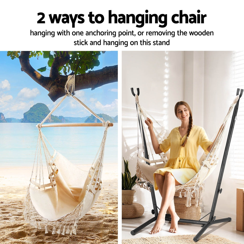 Gardeon Hammock Chair Outdoor Camping Hanging with Stand Cream Gardeon