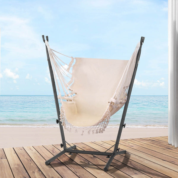Gardeon Hammock Chair Outdoor Camping Hanging with Stand Cream Gardeon