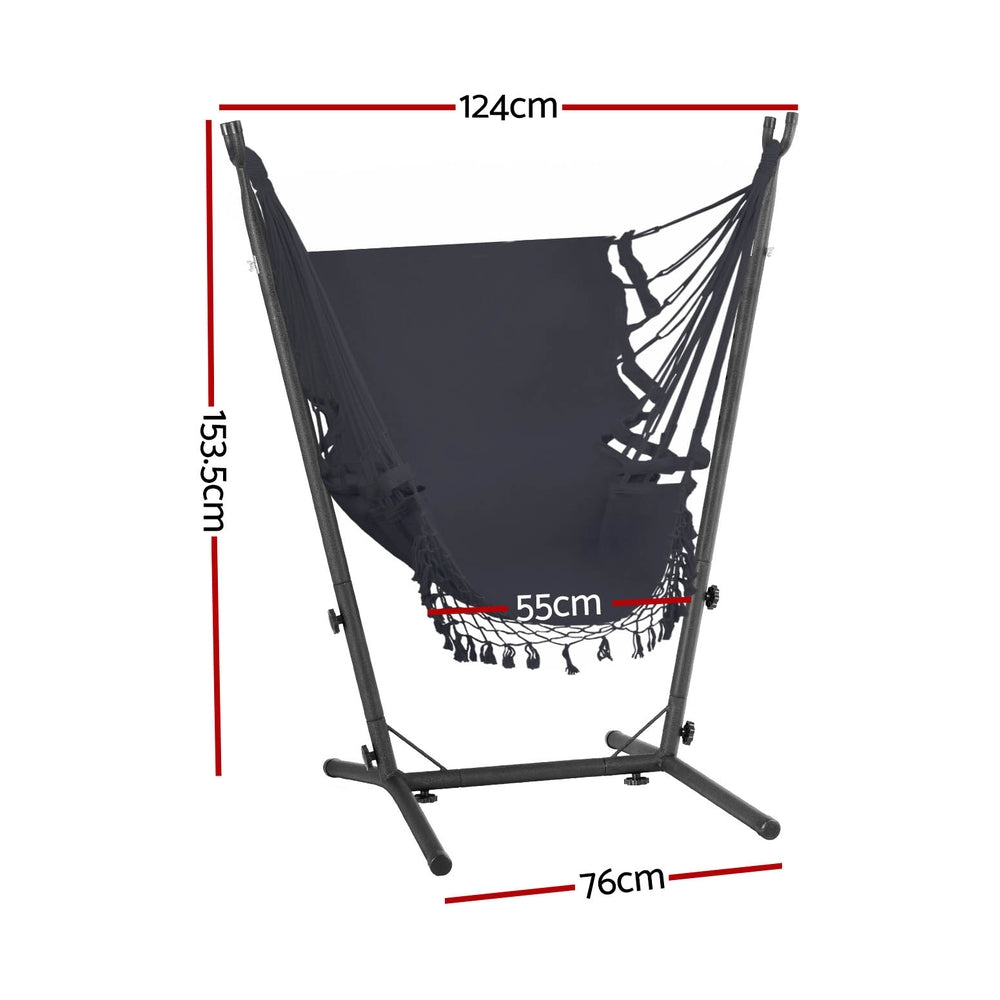 Gardeon Hammock Chair Outdoor Camping Hanging with Stand Grey Gardeon
