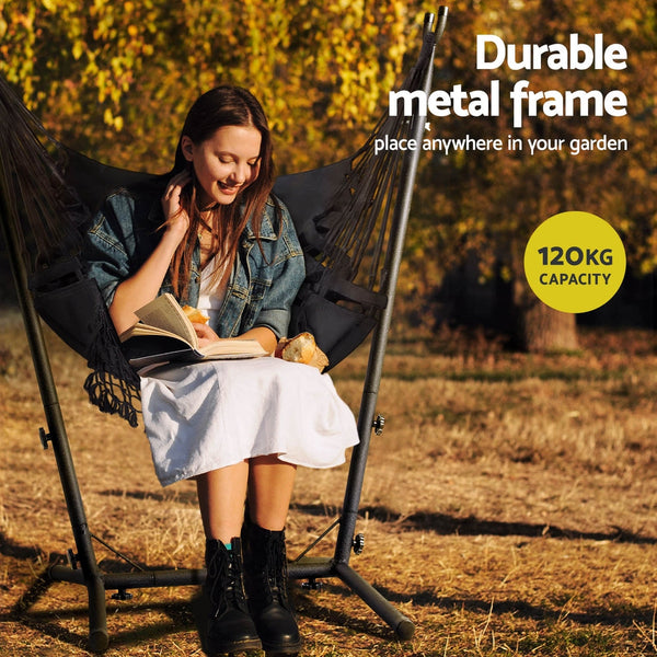 Gardeon Hammock Chair Outdoor Camping Hanging with Stand Grey Gardeon