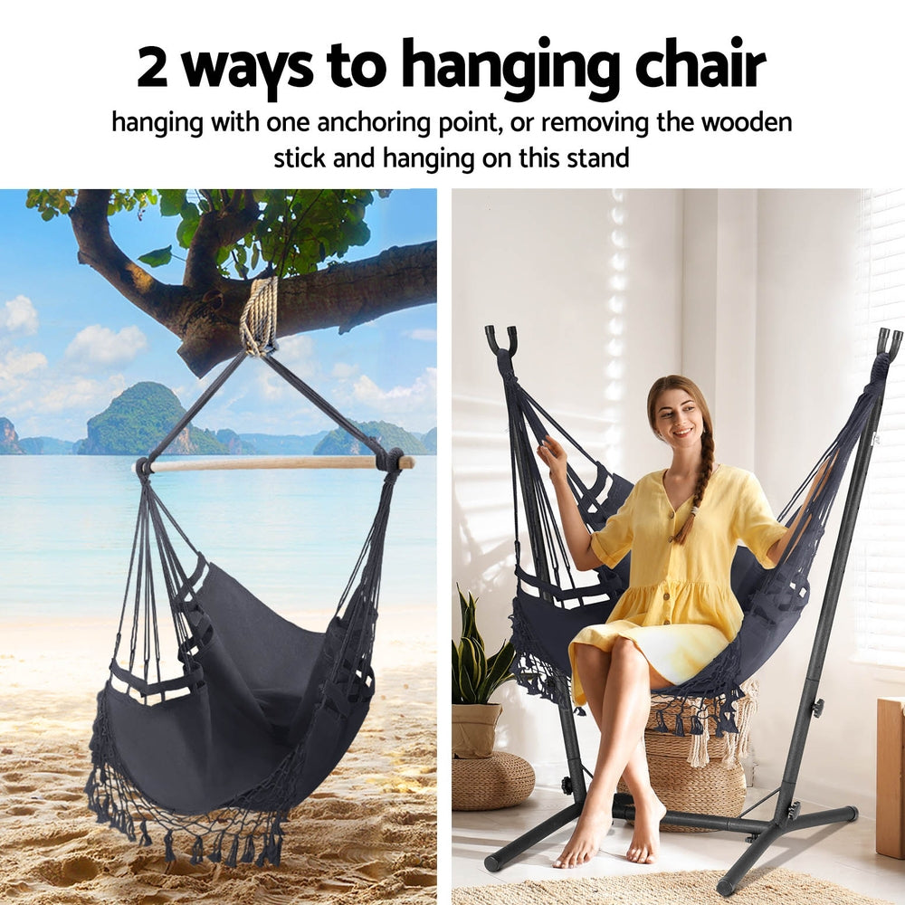 Gardeon Hammock Chair Outdoor Camping Hanging with Stand Grey Gardeon