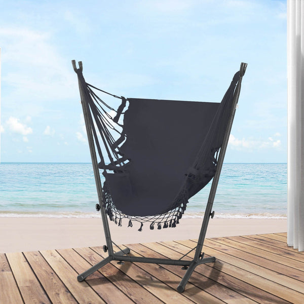 Gardeon Hammock Chair Outdoor Camping Hanging with Stand Grey Gardeon