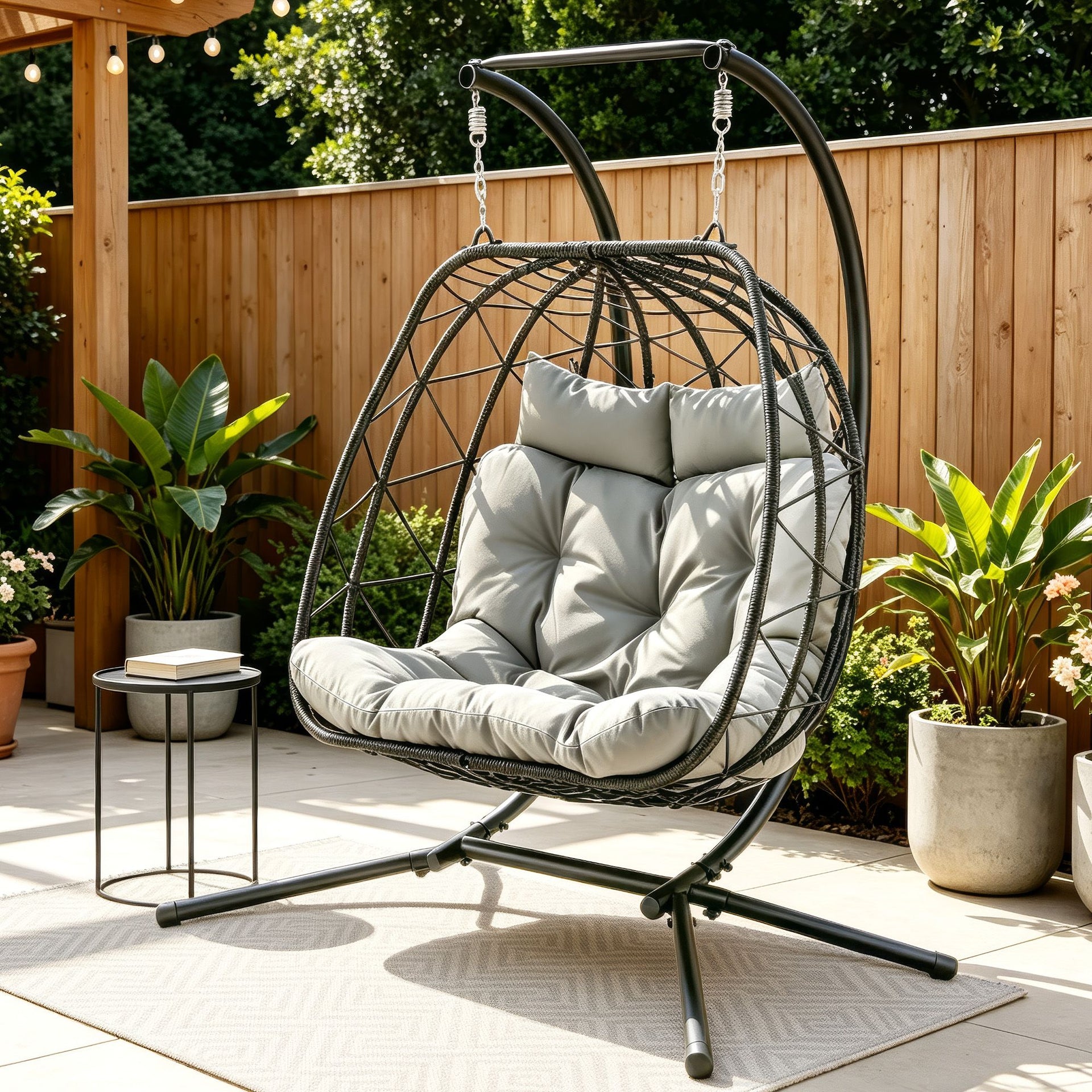 Gardeon Outdoor Swing Chair 2 Seater with Stand Cushion Rattan Patio Furniture Awezingly