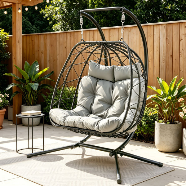Gardeon Outdoor Swing Chair 2 Seater with Stand Cushion Rattan Patio Furniture Awezingly