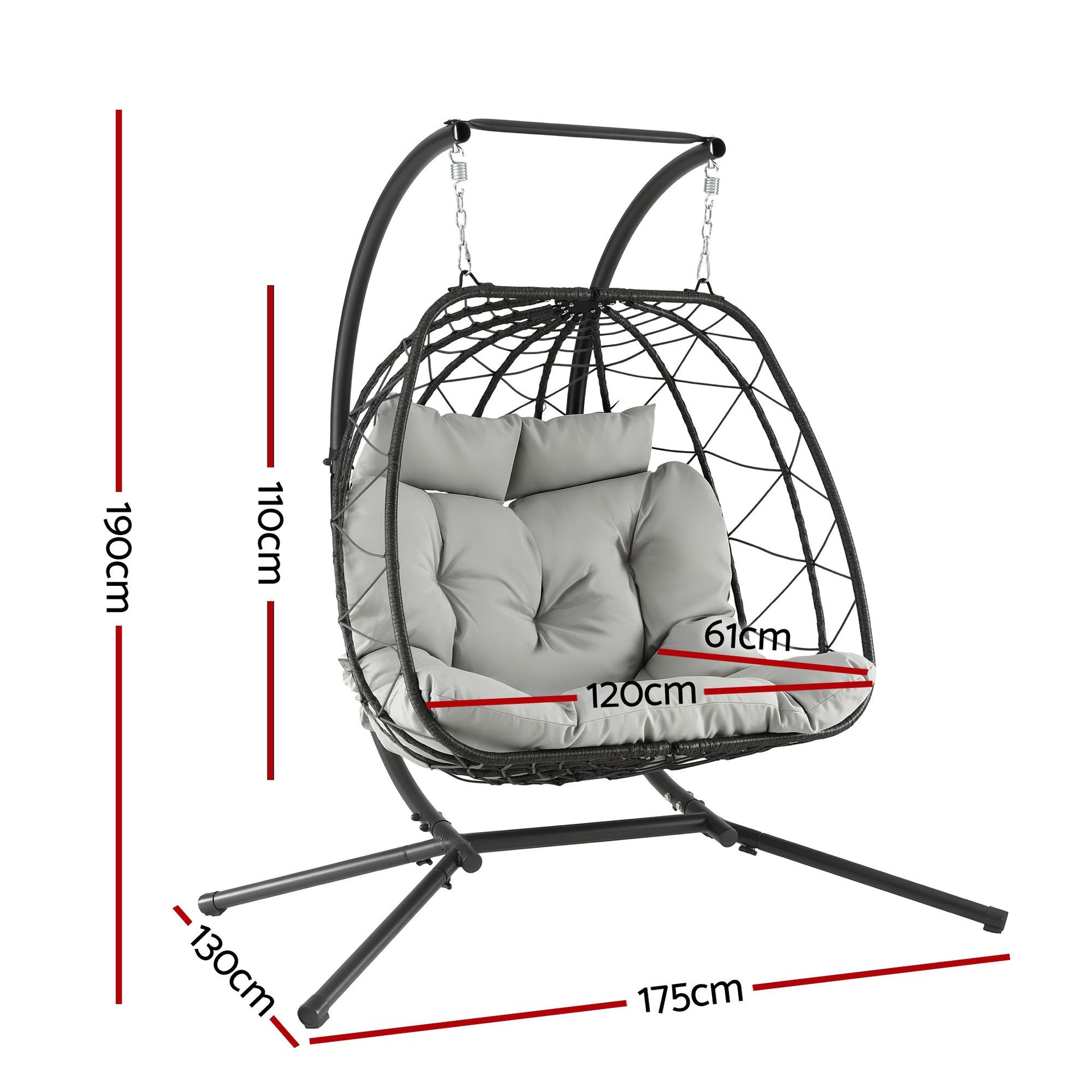 Gardeon Outdoor Swing Chair 2 Seater with Stand Cushion Rattan Patio Furniture Awezingly